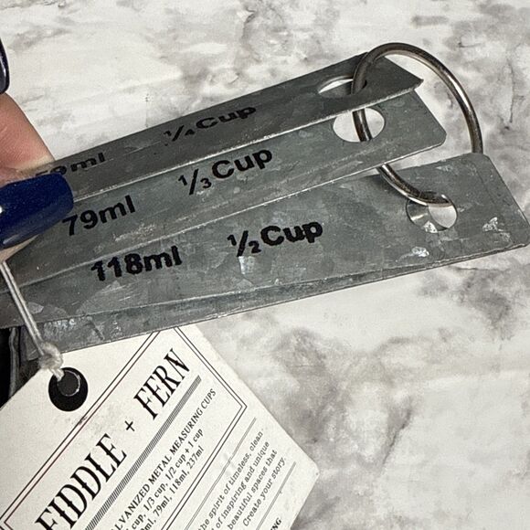 Fiddle & Fern Galvanized Metal 4 Piece Nested Measuring Cups Standard Metric NEW - Picture 2 of 4